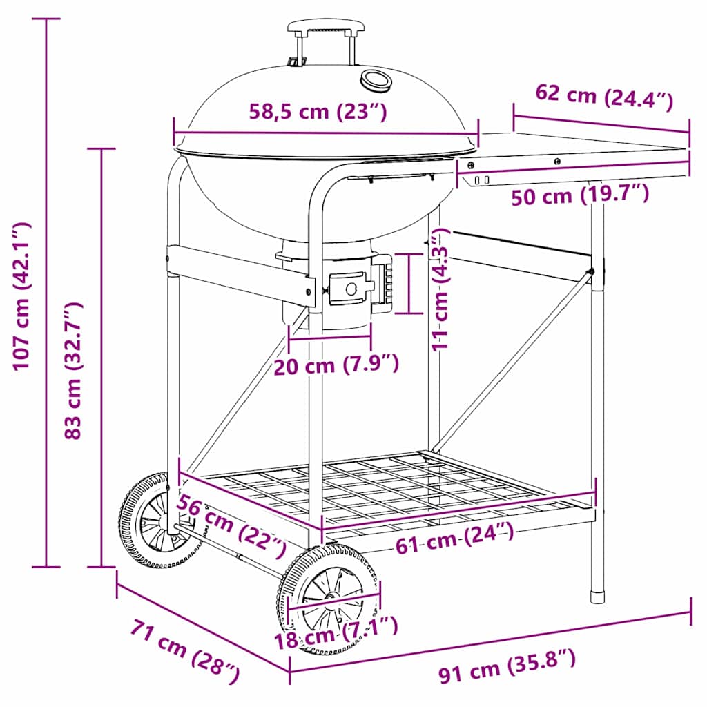Buitengrill Met Wiel Zwart 91 X 71 X 107 Cm Metaal