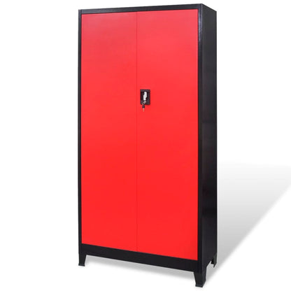 Gereedschapskast Met 2 Deuren 90X40X180 Cm Staal Zwart En Rood Grijs