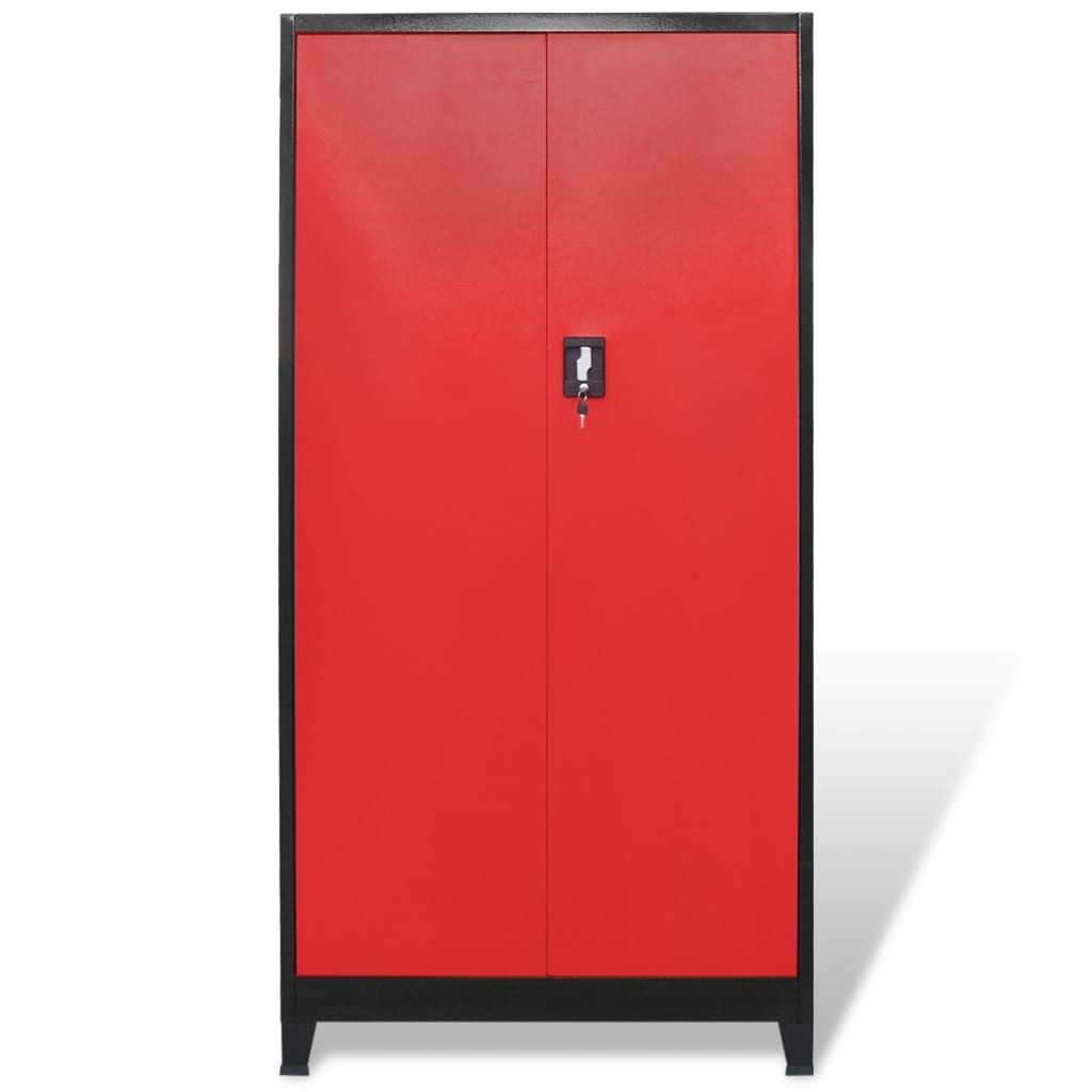 Gereedschapskast Met 2 Deuren 90X40X180 Cm Staal Zwart En Rood Grijs