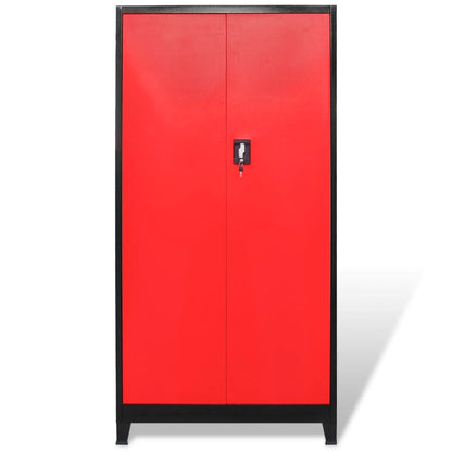 Gereedschapskast Met 2 Deuren 90X40X180 Cm Staal Zwart En Rood Grijs