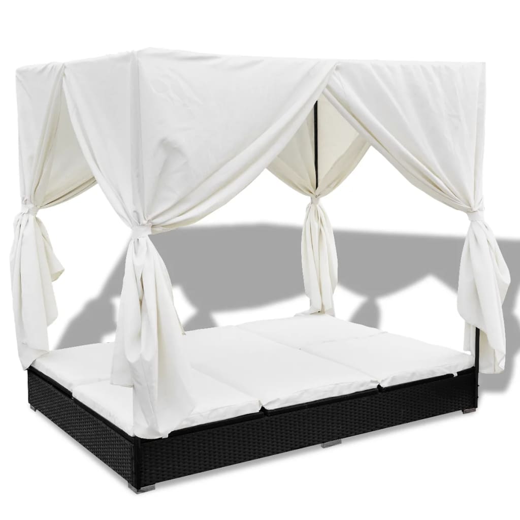 Loungebed Met Gordijnen Poly Rattan