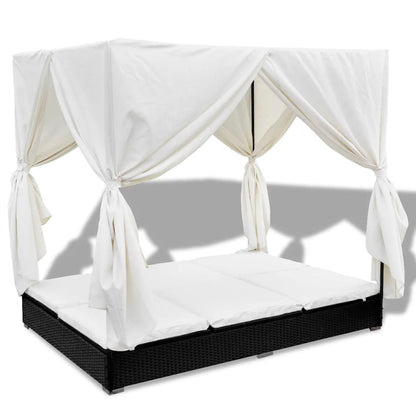 Loungebed Met Gordijnen Poly Rattan