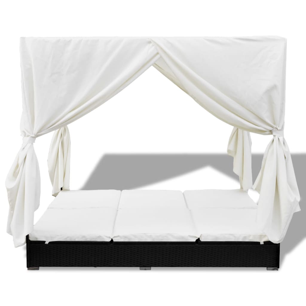 Loungebed Met Gordijnen Poly Rattan