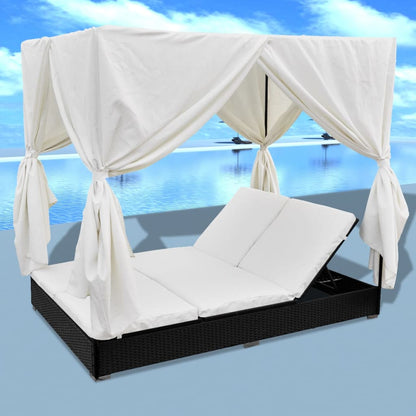 Loungebed Met Gordijnen Poly Rattan