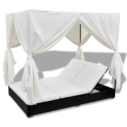 Loungebed Met Gordijnen Poly Rattan