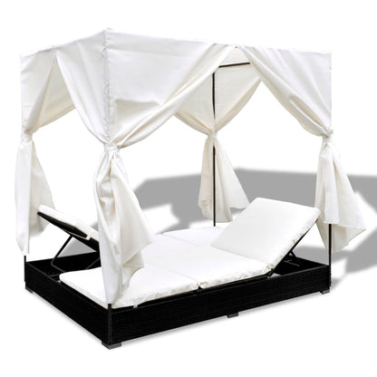 Loungebed Met Gordijnen Poly Rattan