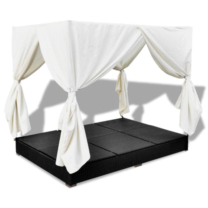 Loungebed Met Gordijnen Poly Rattan