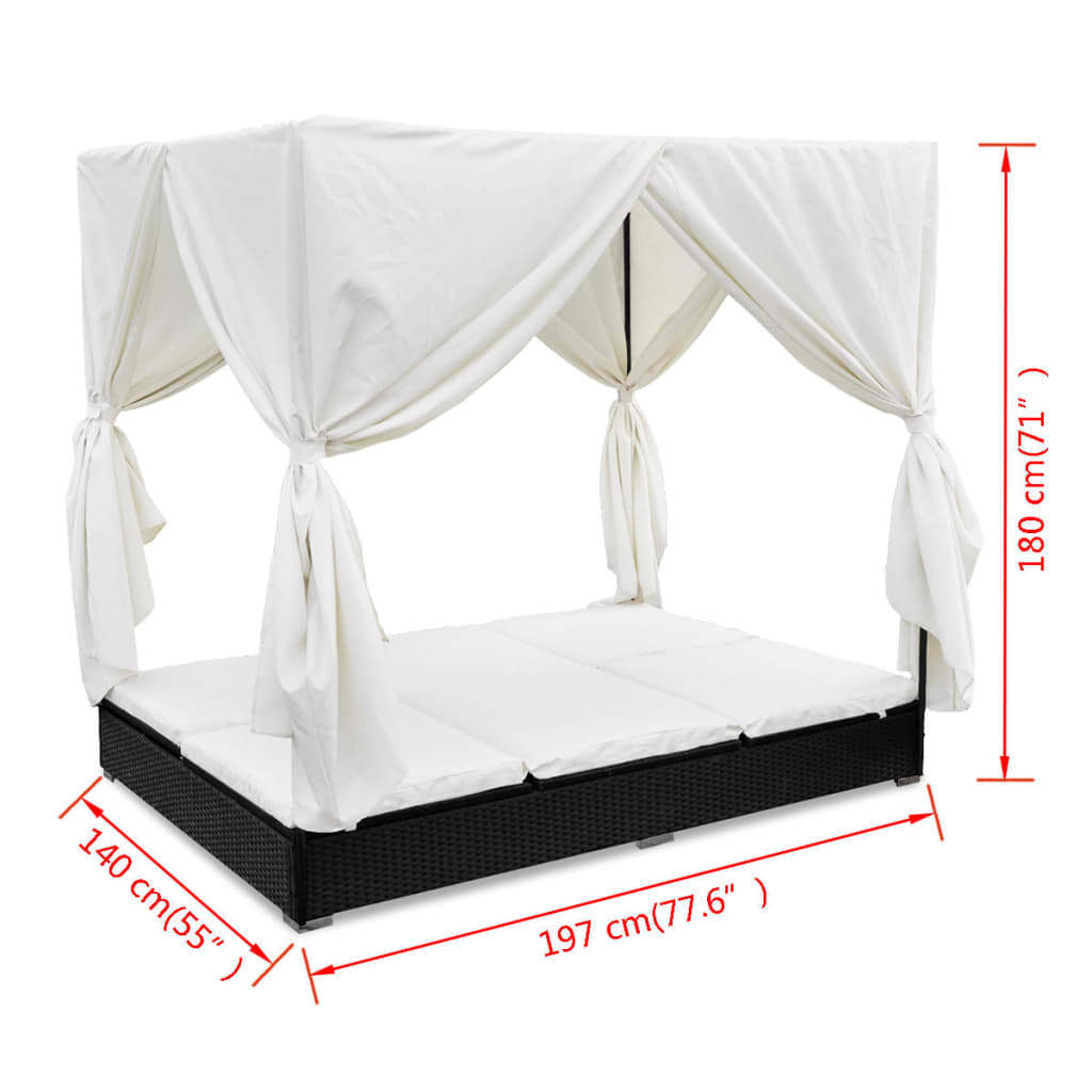 Loungebed Met Gordijnen Poly Rattan
