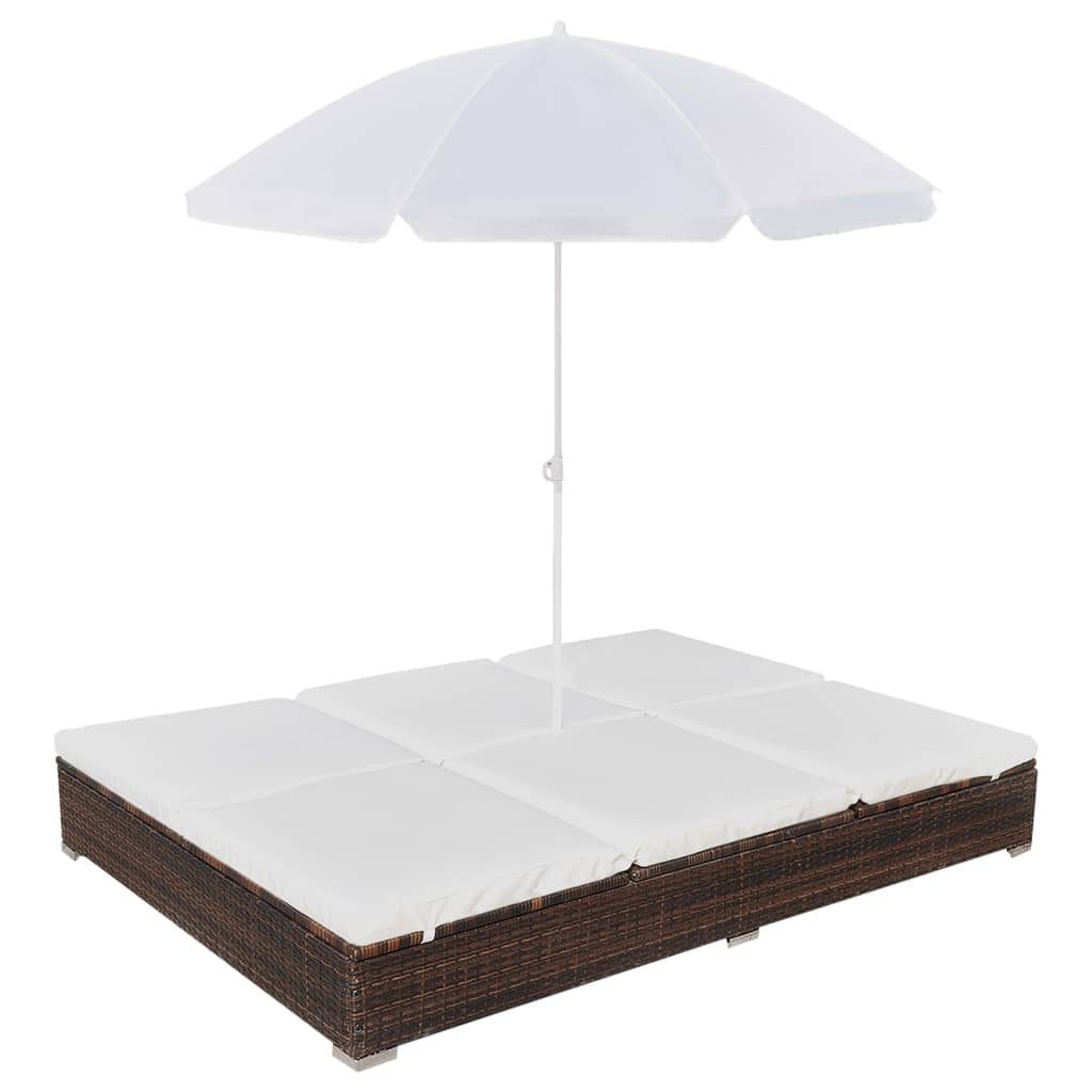 Loungebed Met Parasol Poly Rattan
