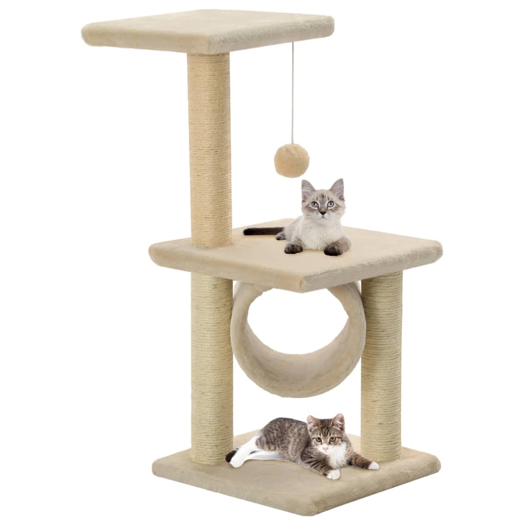 Kattenkrabpaal Met Sisal Krabpalen Pootafdrukken Beige