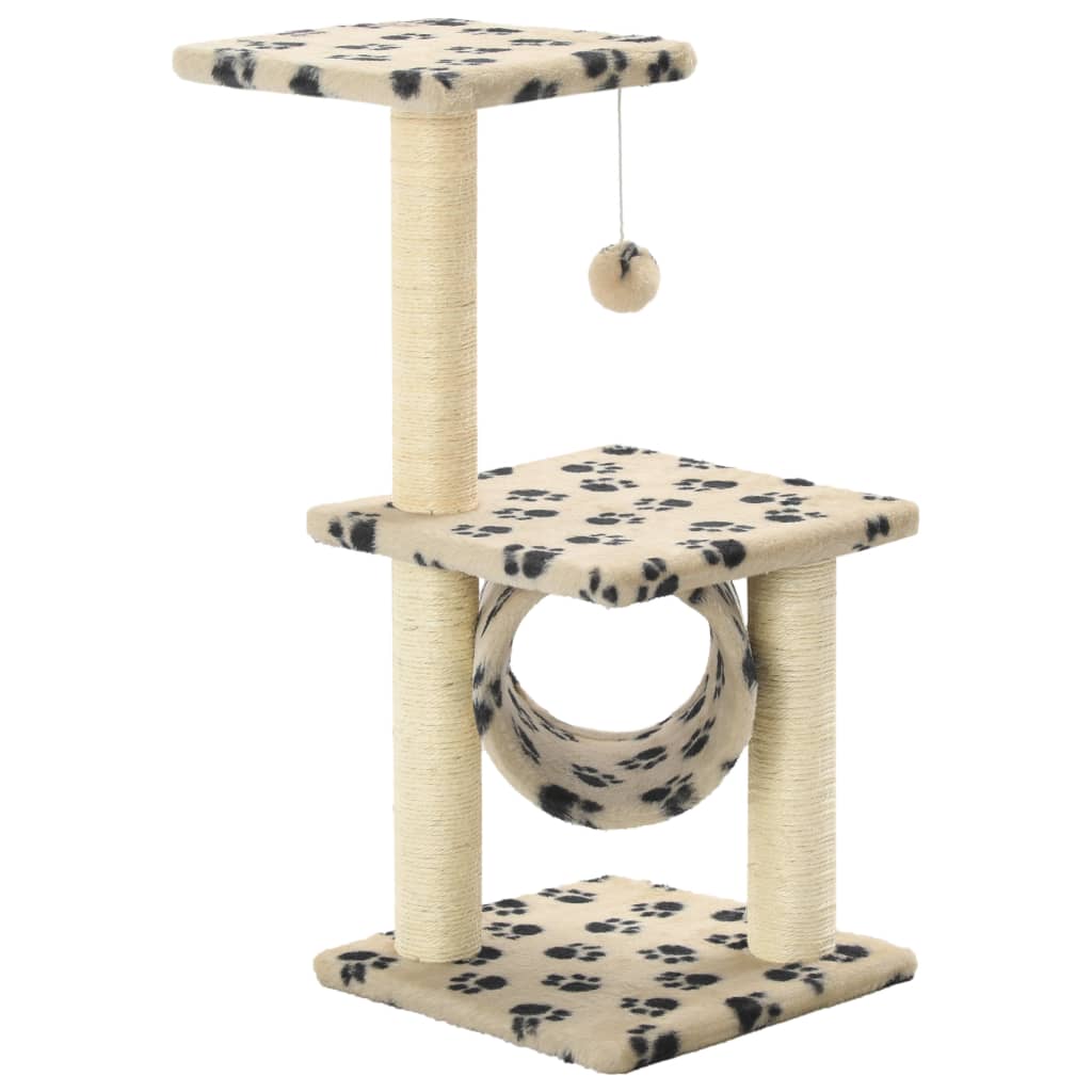 Kattenkrabpaal Met Sisal Krabpalen Pootafdrukken Beige