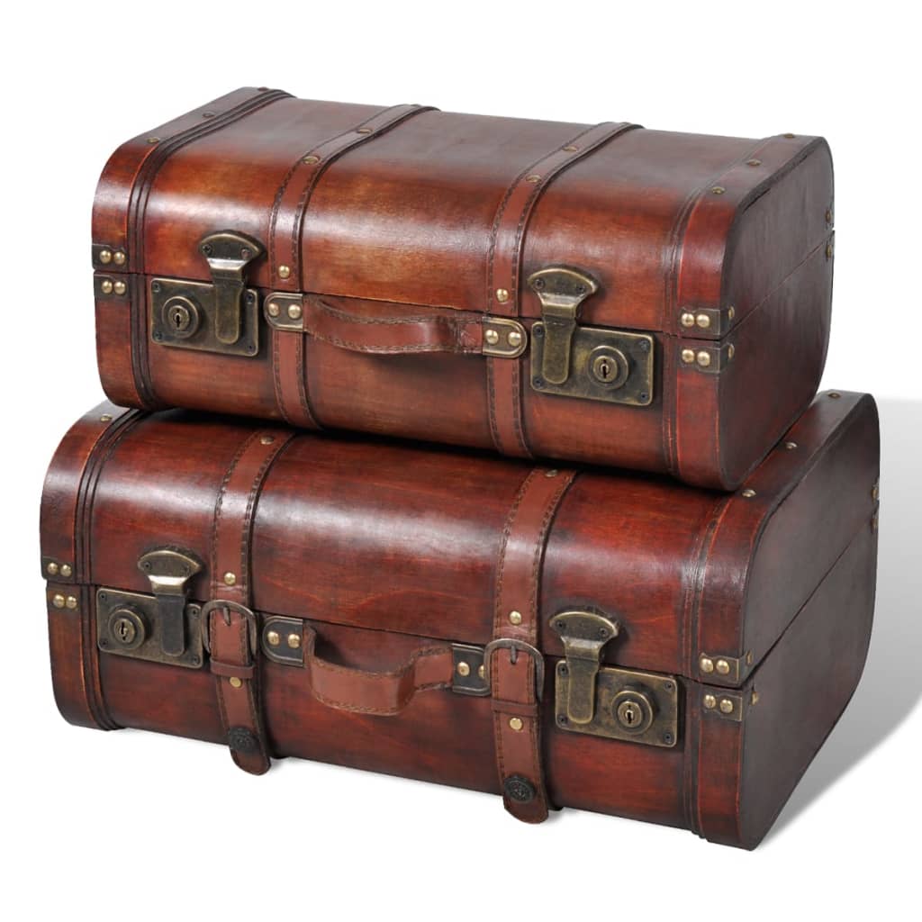 Schatkisten 2 St Vintage-Stijl Hout Bruin Beige En Lichtbruin