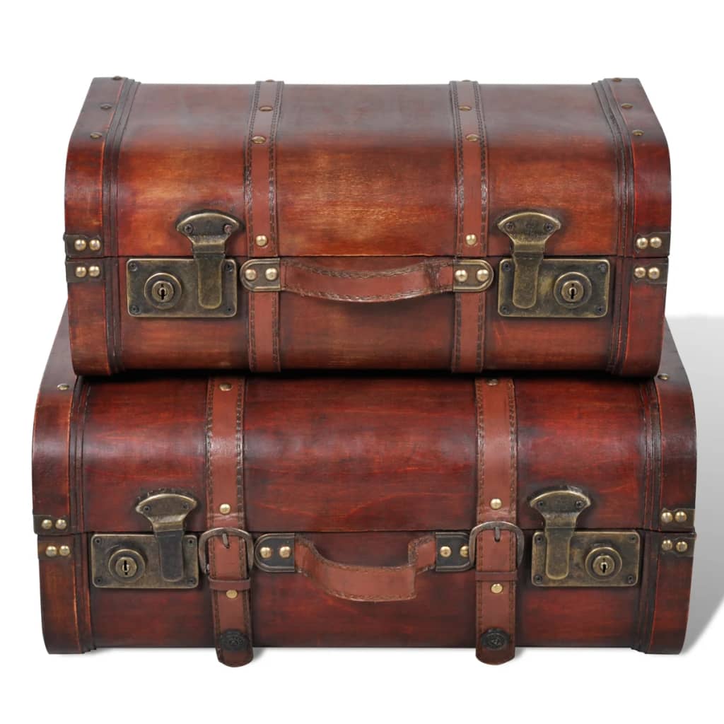 Schatkisten 2 St Vintage-Stijl Hout Bruin Beige En Lichtbruin