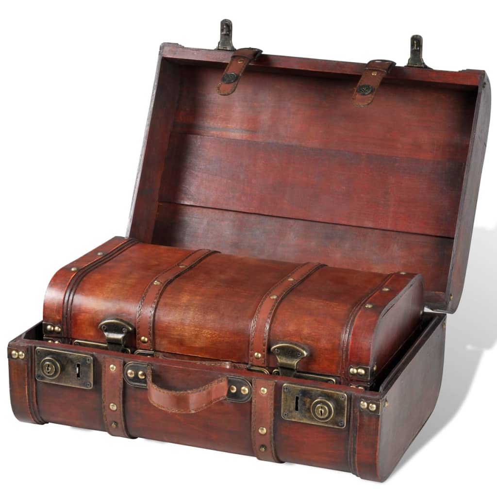 Schatkisten 2 St Vintage-Stijl Hout Bruin Beige En Lichtbruin
