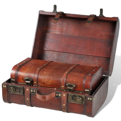 Schatkisten 2 St Vintage-Stijl Hout Bruin Beige En Lichtbruin