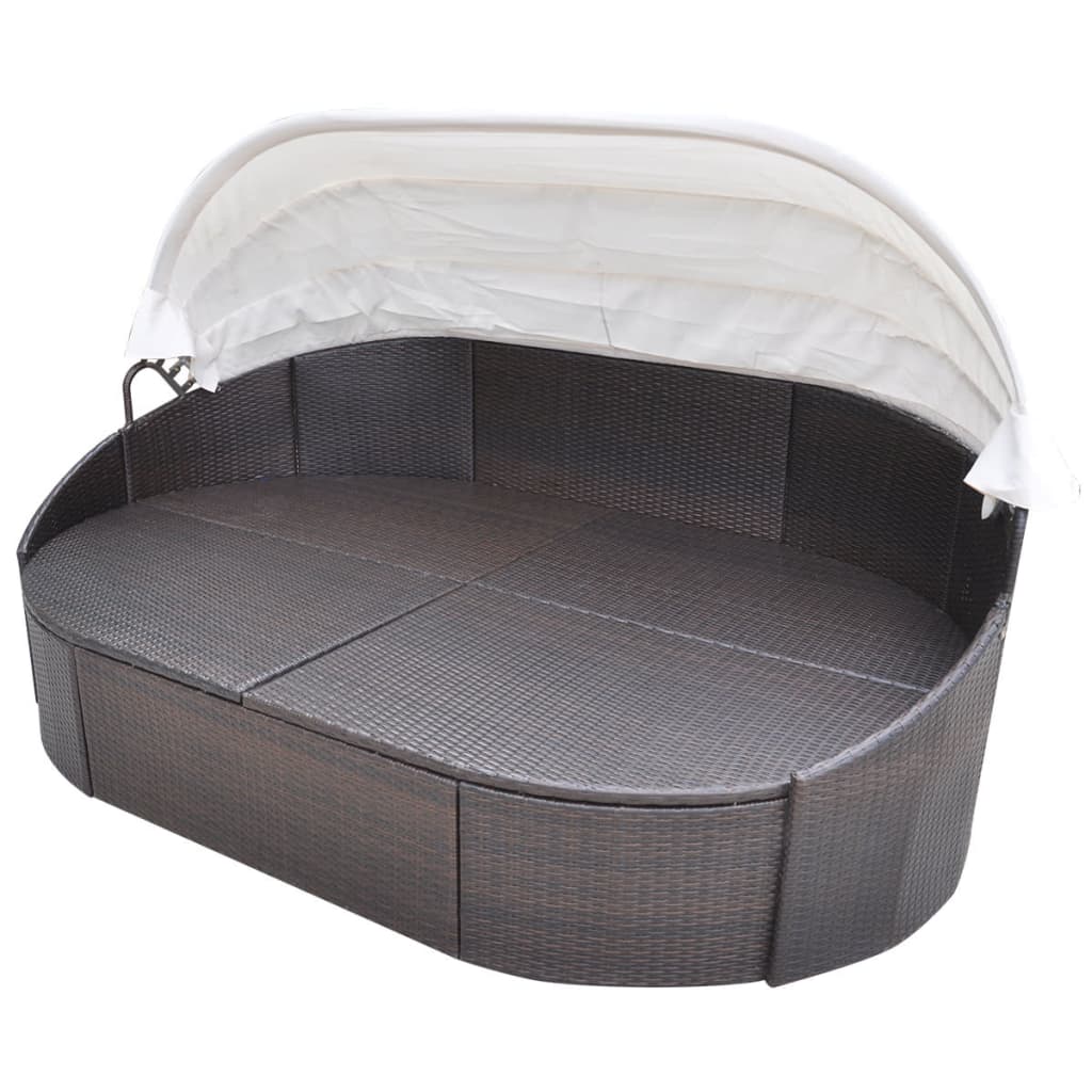 Loungebed Met Luifel Poly Rattan