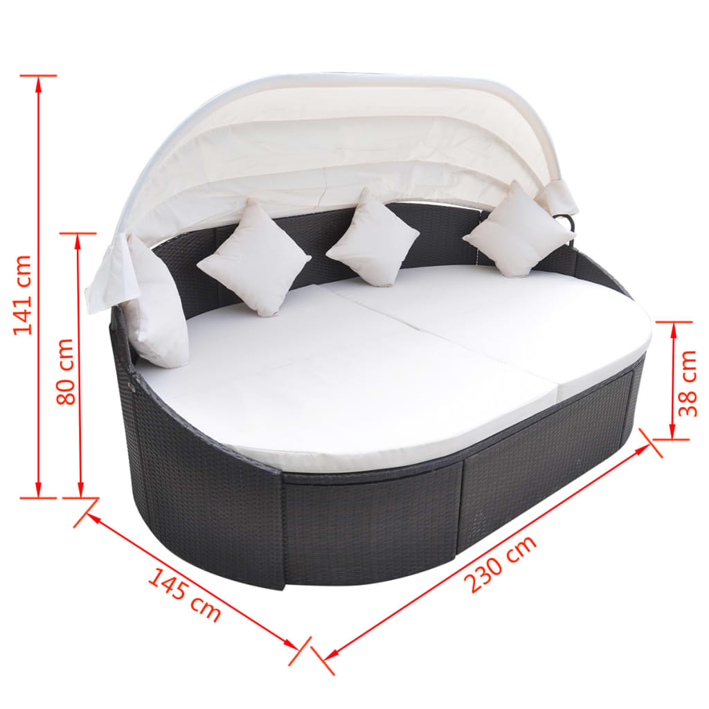 Loungebed Met Luifel Poly Rattan