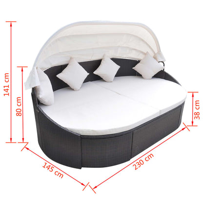 Loungebed Met Luifel Poly Rattan