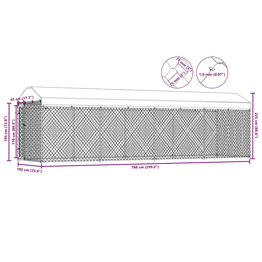 Hondenkennel Voor Buiten Met Dak 760X190X225 M