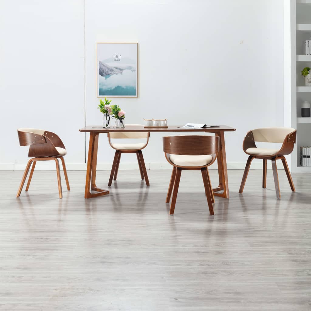 Eetkamerstoelen Gebogen Hout En Kunstleer Bruin