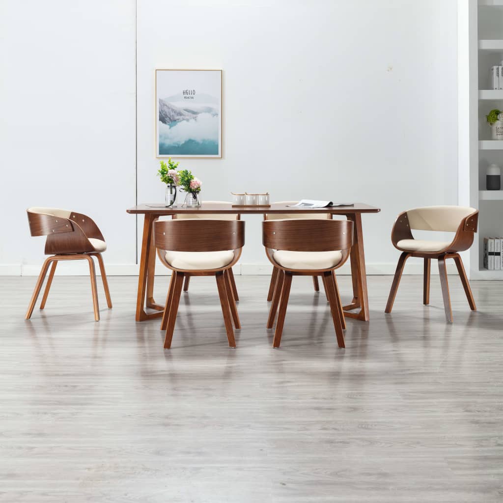 Eetkamerstoelen Gebogen Hout En Kunstleer Bruin