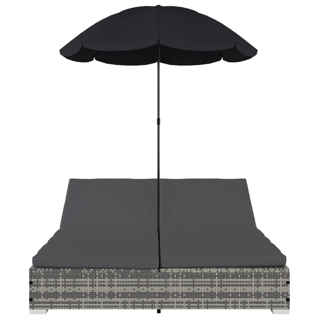 Loungebed Met Parasol Poly Rattan