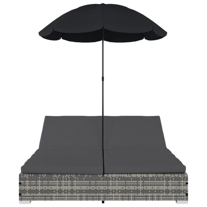 Loungebed Met Parasol Poly Rattan
