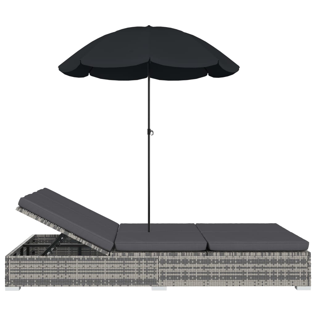 Loungebed Met Parasol Poly Rattan