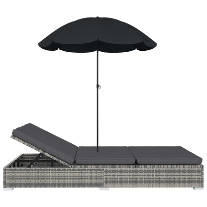 Loungebed Met Parasol Poly Rattan