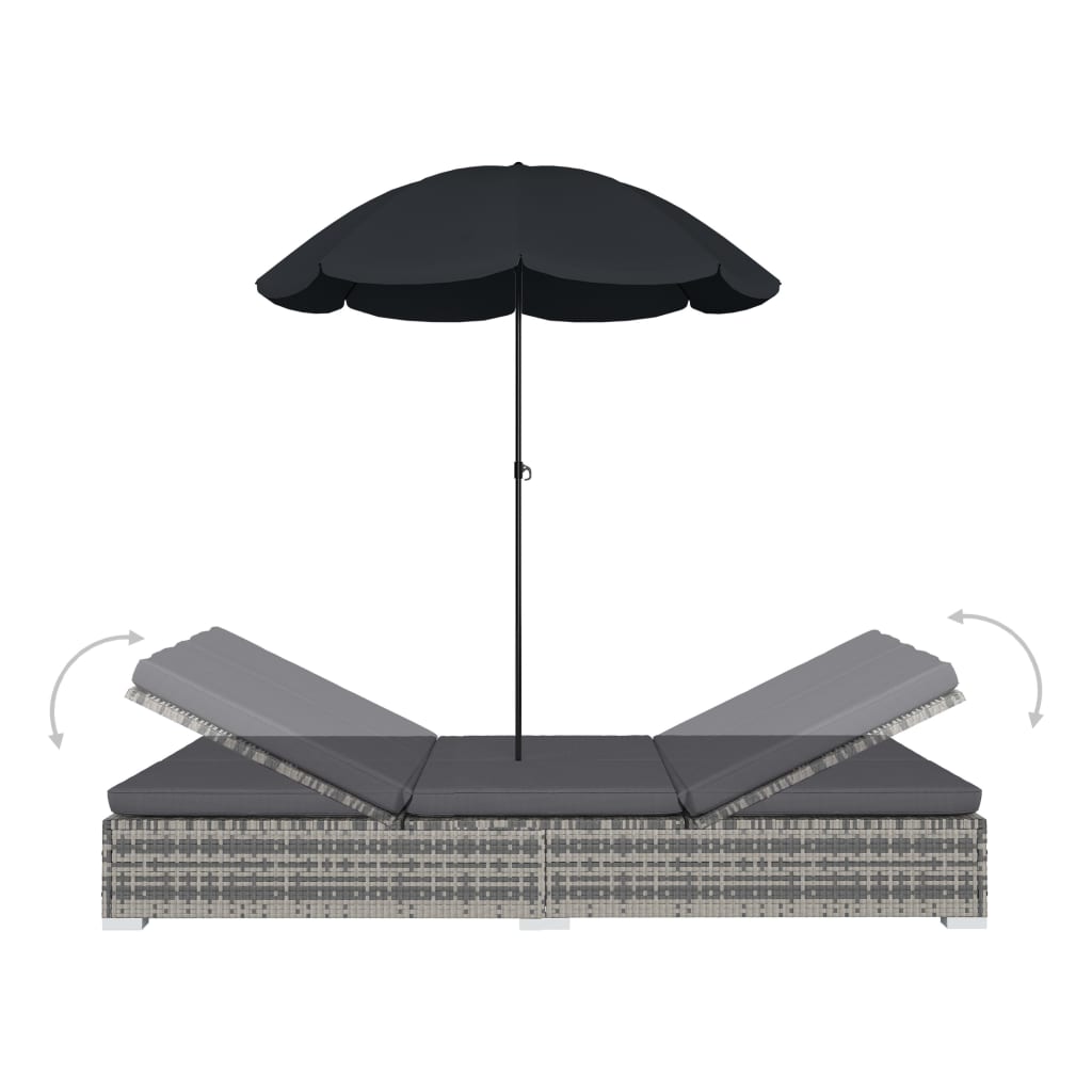 Loungebed Met Parasol Poly Rattan