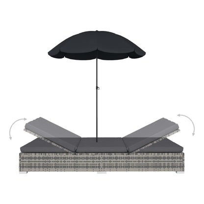 Loungebed Met Parasol Poly Rattan
