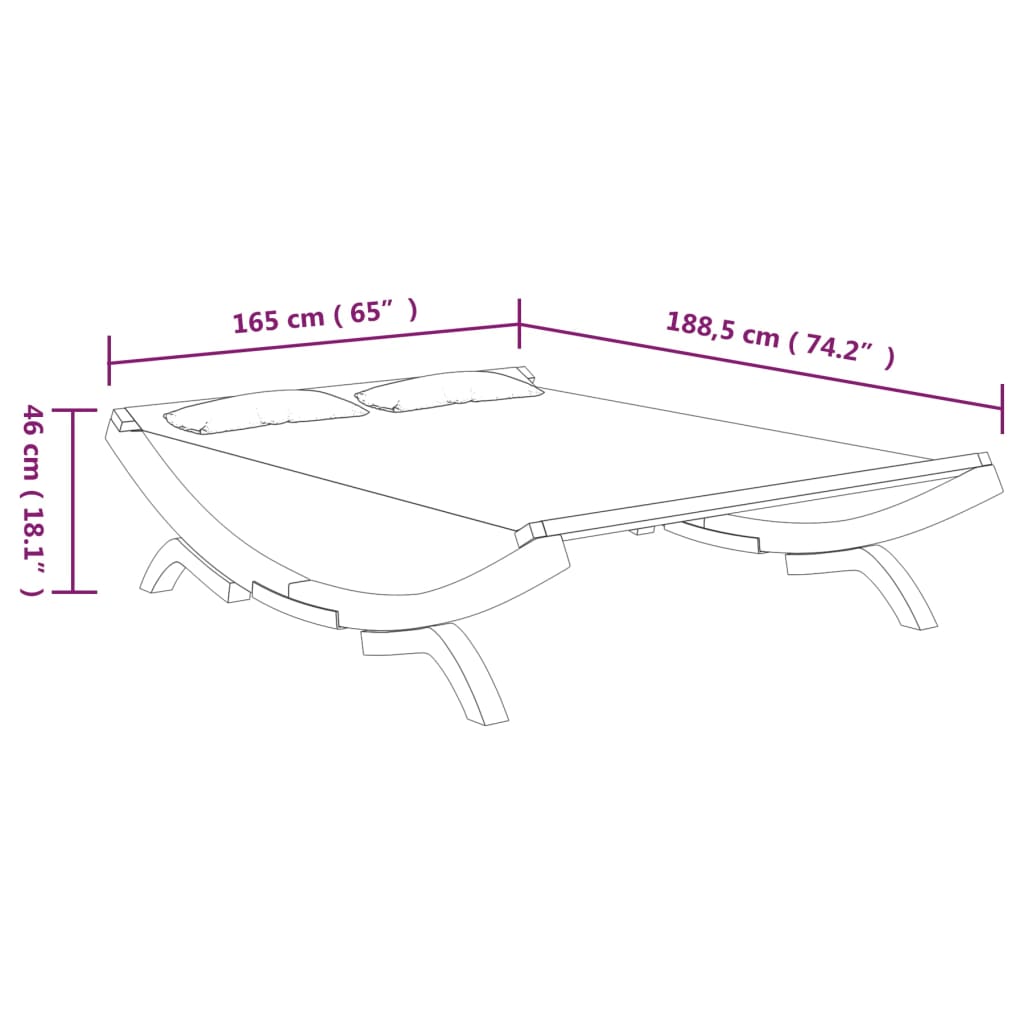 Loungebed 165X188,5X46 Cm Massief Gebogen Hout Kleurig
