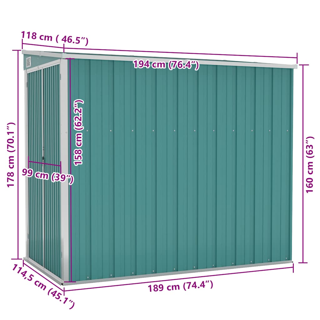 Tuinschuur Wandmontage 118X194X178 Cm Staal Groen