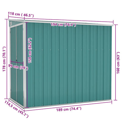 Tuinschuur Wandmontage 118X194X178 Cm Staal Groen