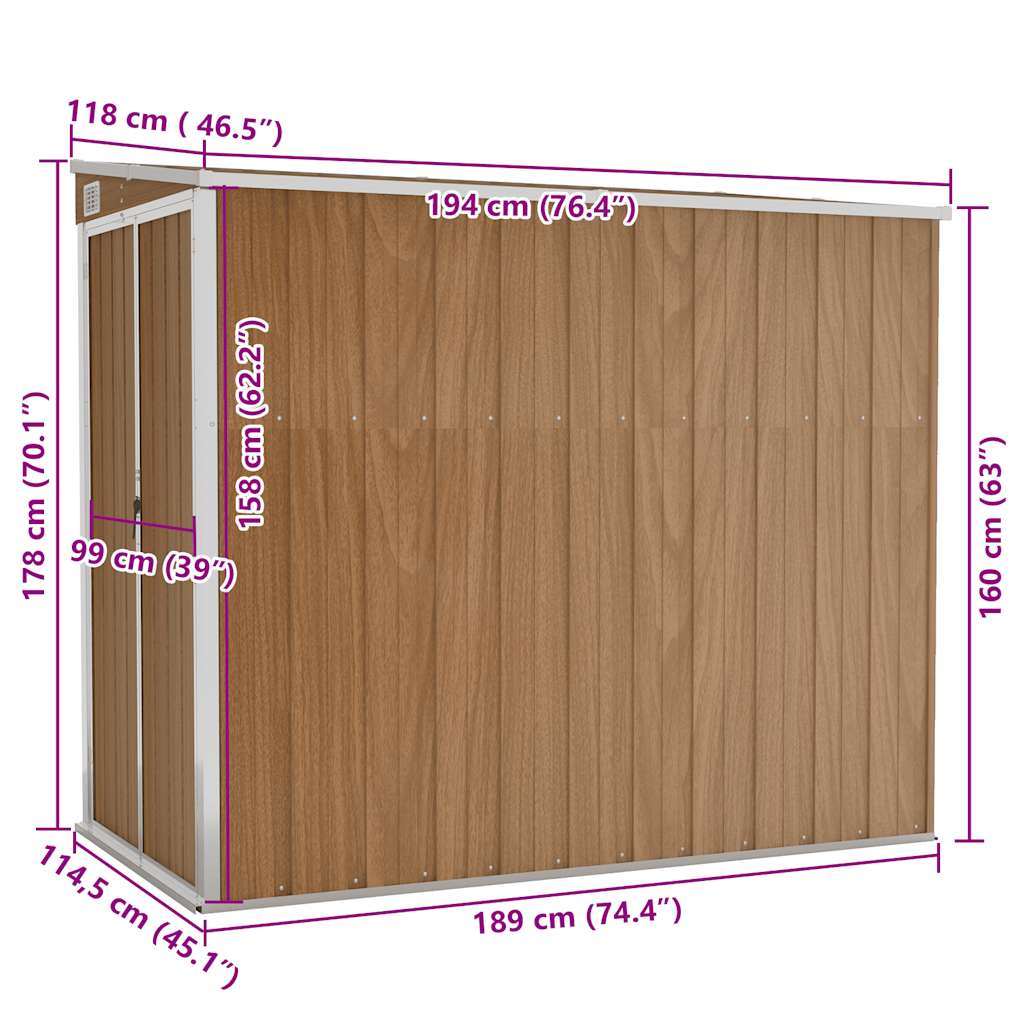 Tuinschuur Wandmontage 118X194X178 Cm Staal Bruin