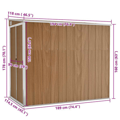 Tuinschuur Wandmontage 118X194X178 Cm Staal Bruin
