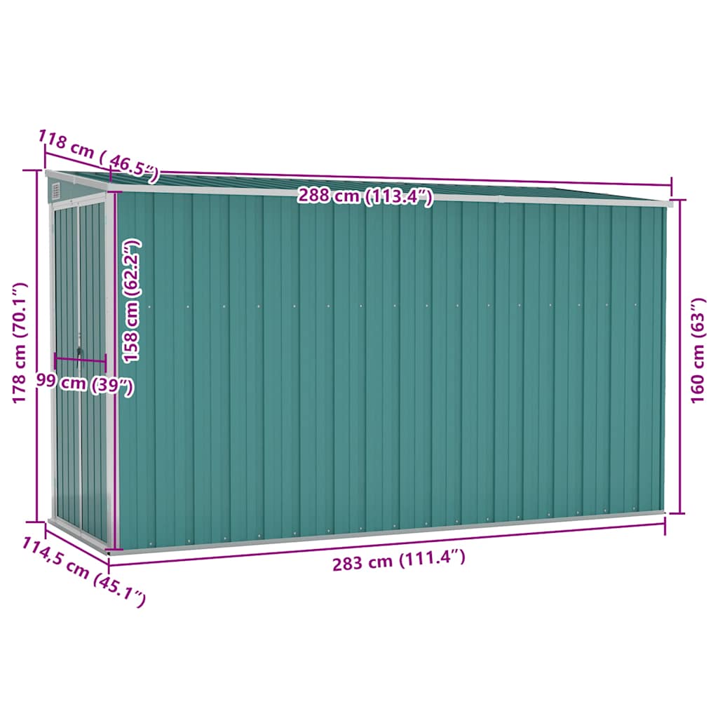 Tuinschuur Wandmontage 118X288X178 Cm Staal Groen