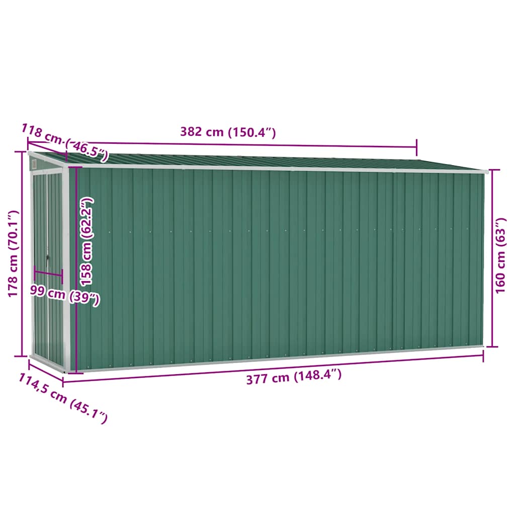 Tuinschuur Wandmontage 118X382X178 Cm Staal Groen