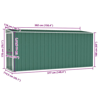 Tuinschuur Wandmontage 118X382X178 Cm Staal Groen