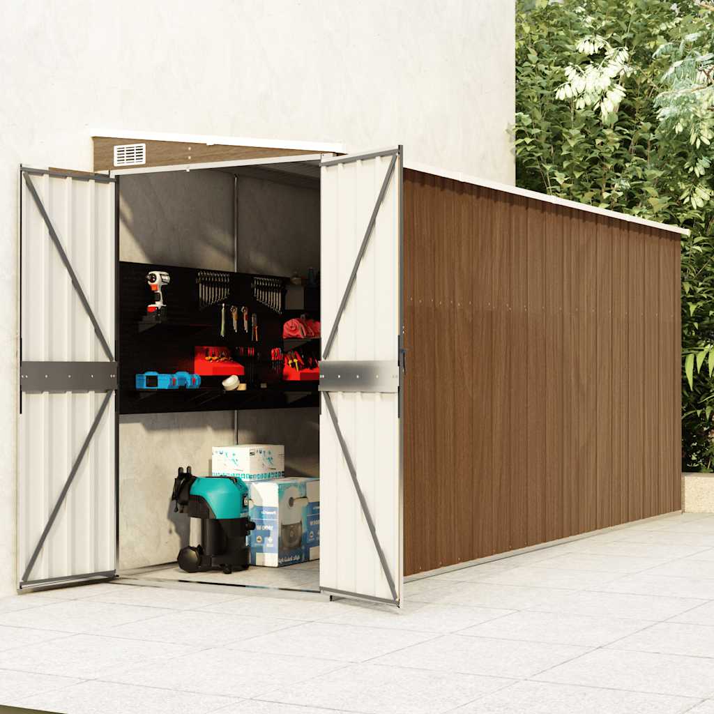 Tuinhuis Aan De Muur 118X382X178 Cm Gegalvaniseerd Staal Bruin