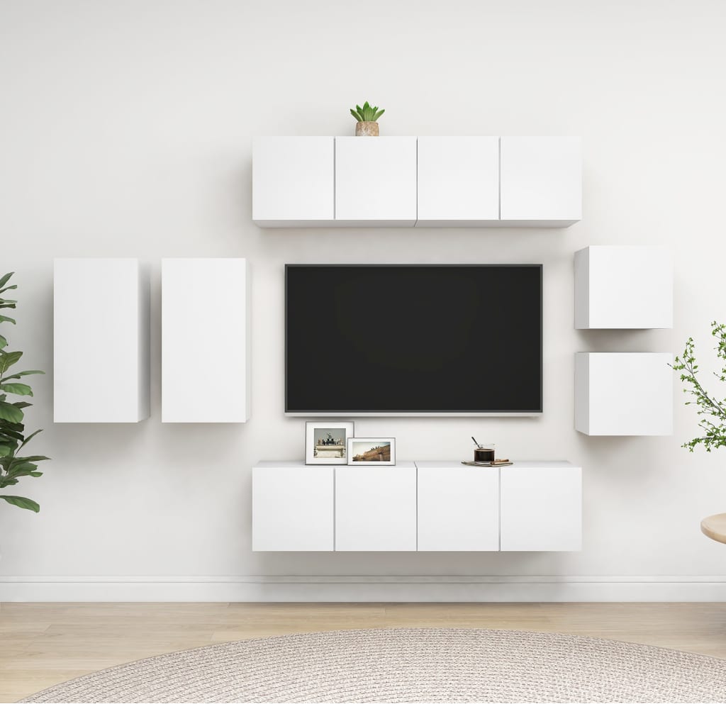 8-Delig Tv-Meubelset Wandmontage Bewerkt Hout Kleurig