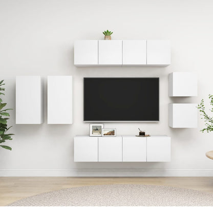 8-Delig Tv-Meubelset Wandmontage Bewerkt Hout Kleurig