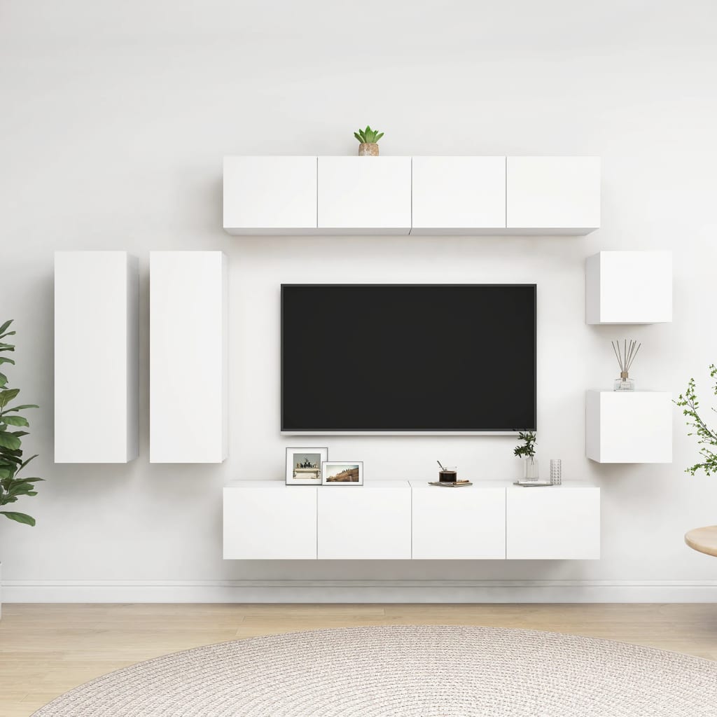 8-Delig Tv-Meubelset Wandmontage Bewerkt Hout Kleurig