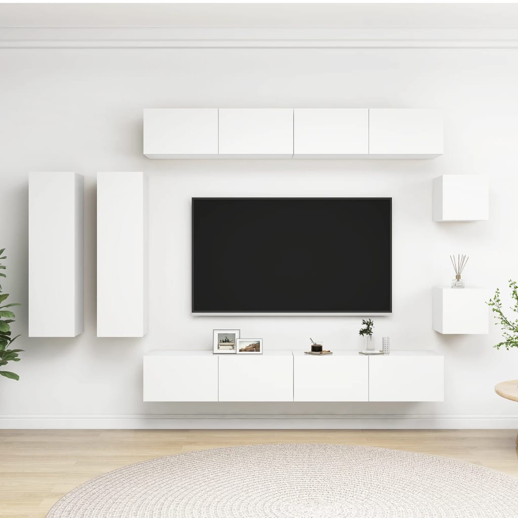 8-Delig Tv-Meubelset Wandmontage Bewerkt Hout Kleurig