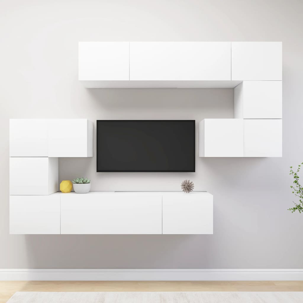 8-Delig Tv-Meubelset Wandmontage Bewerkt Hout Kleurig