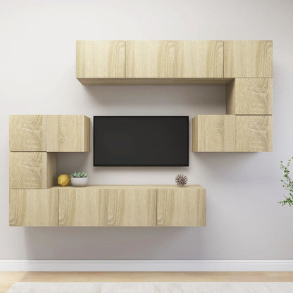 8-Delig Tv-Meubelset Wandmontage Bewerkt Hout Kleurig