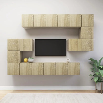 8-Delig Tv-Meubelset Wandmontage Bewerkt Hout Kleurig