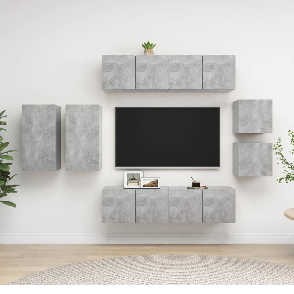 8-Delig Tv-Meubelset Wandmontage Bewerkt Hout Kleurig