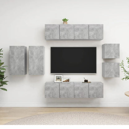 8-Delig Tv-Meubelset Wandmontage Bewerkt Hout Kleurig