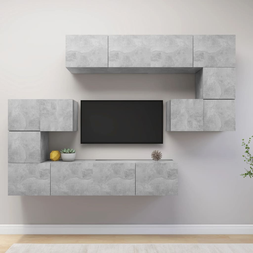 8-Delig Tv-Meubelset Wandmontage Bewerkt Hout Kleurig